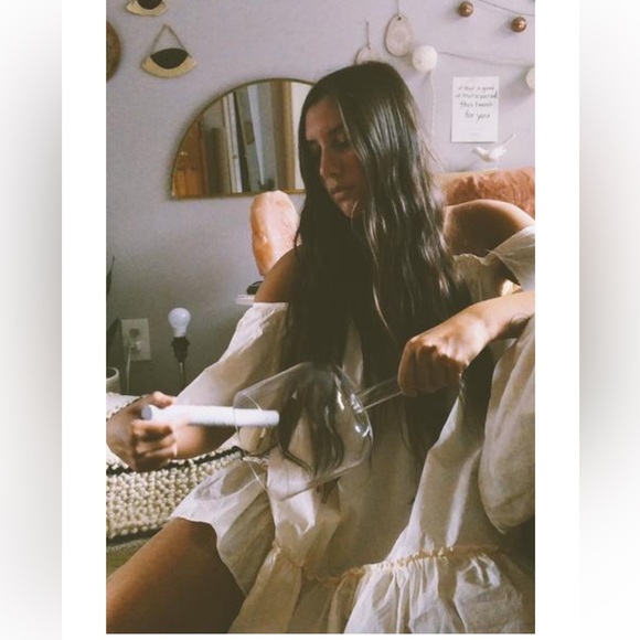 Free People Imogene Ivory Cotton Square Neck Flutter sleeve mini dress size XS - Picture 4 of 8